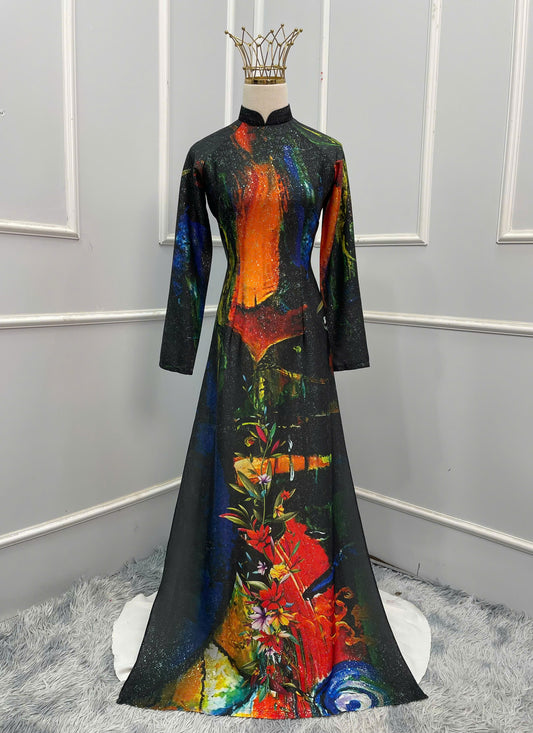 H137 Áo only - Áo dài lụa dubai kim cương