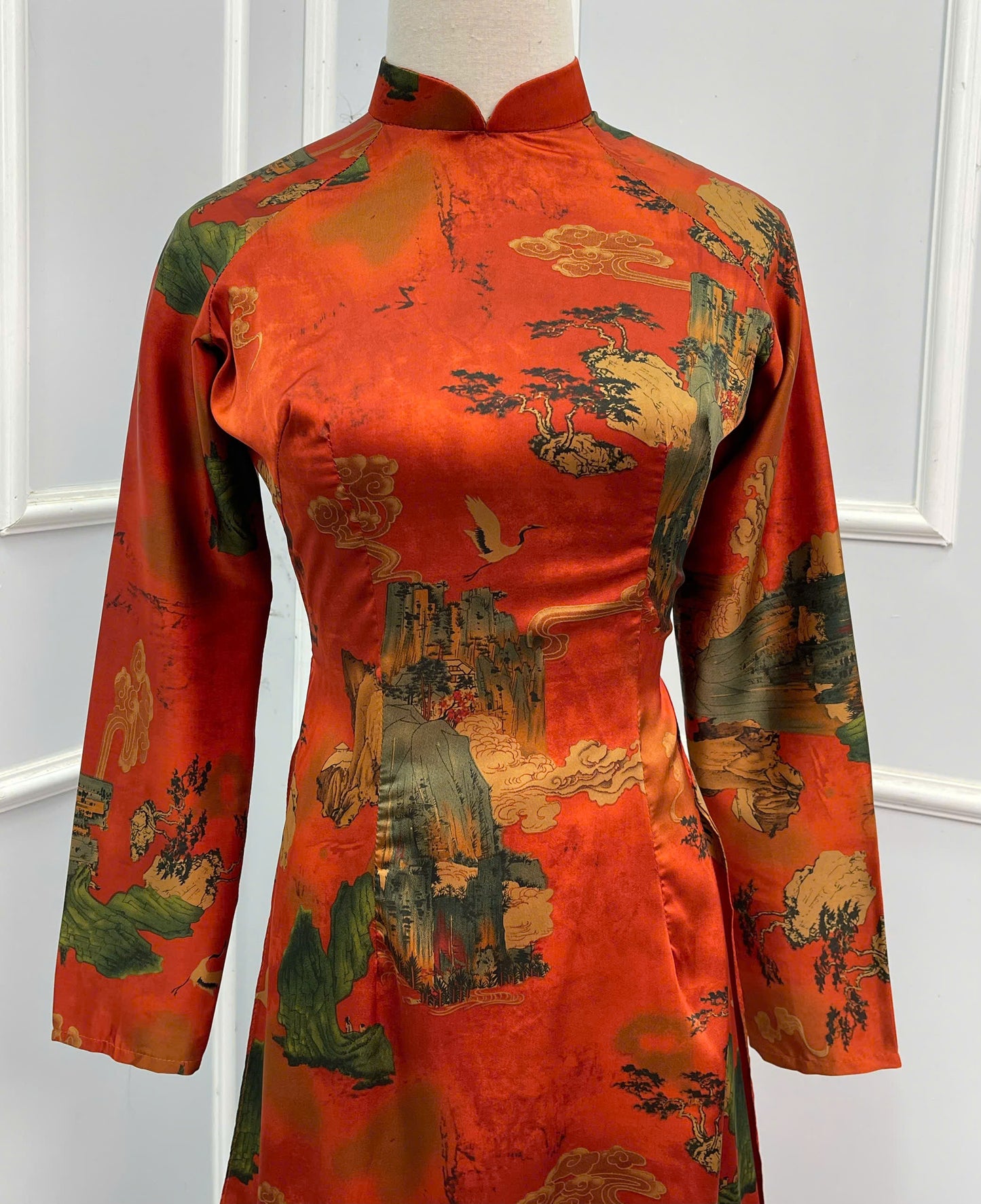 H141 Áo only - Áo dài lụa đỏ sơn hà
