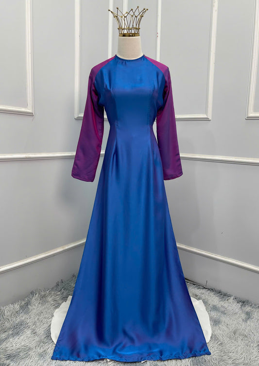 H146 Áo only - Áo dài lụa xanh tím than