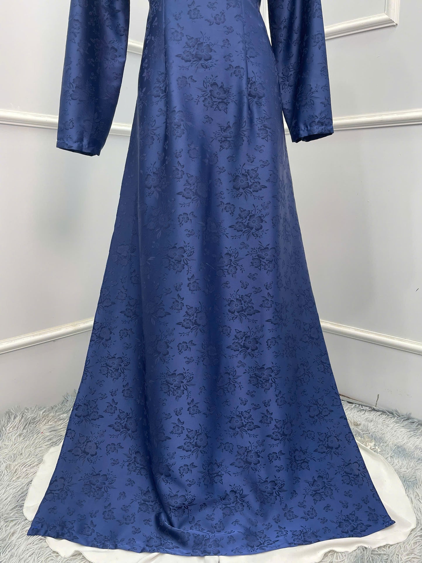 H126 Áo only - Áo dài màu xanh than hoạ tiết hoa