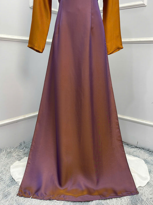 H153 Áo only - Áo dài lụa 2da nâu vàng