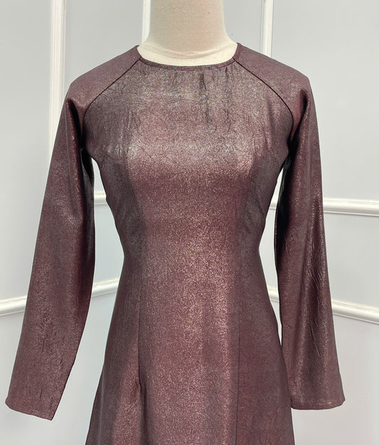 H166 Áo only - Áo dài gấm nhũ màu nâu tây