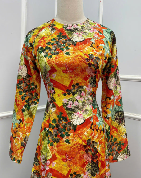 H167 Áo only - Áo dài lụa sắc màu kim tuyến