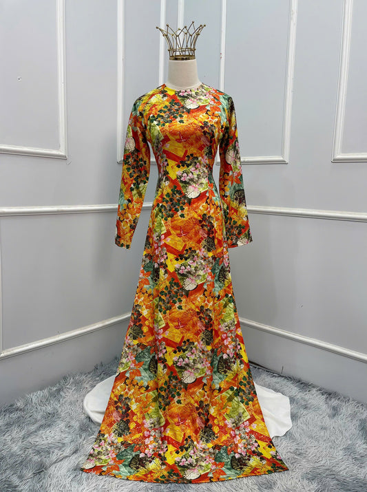 H167 Áo only - Áo dài lụa sắc màu kim tuyến