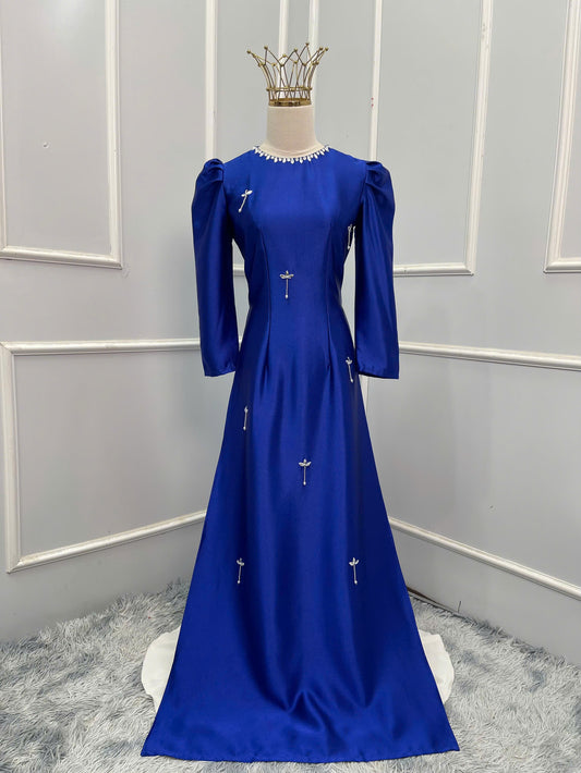 T515 Áo only - Áo dài lụa ruby màu xanh dương