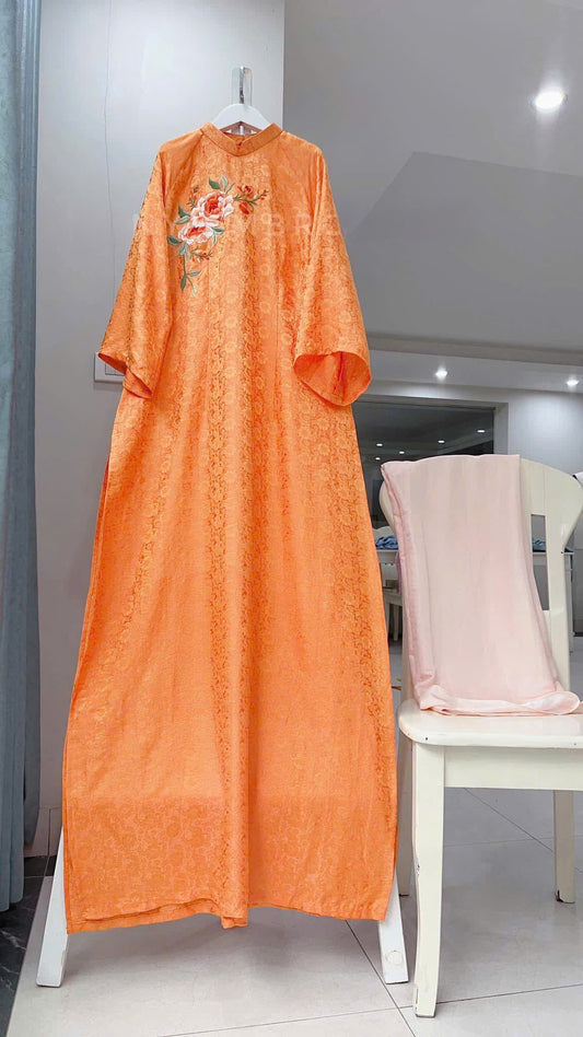 HD105 Áo only - Áo dài lụa Hà đông thêu cao cấp màu cam