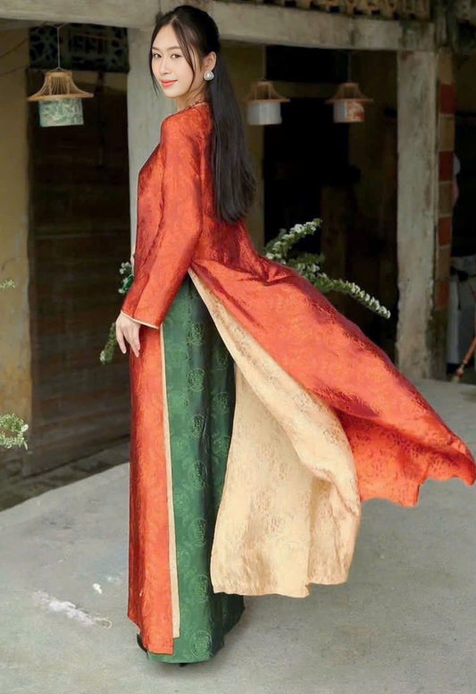 HD05 1344 Áo + quần - Áo dài lụa Hà đông 4 tà + quần cùng chất