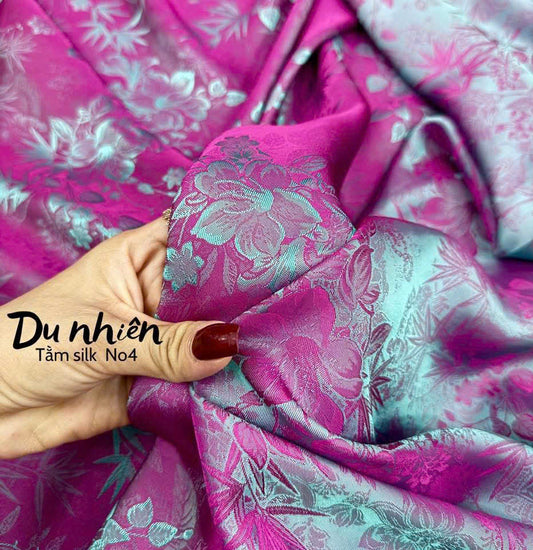 M244 Áo + quần - Áo dài Lụa gấm 2 da chuyển sắc cổ tròn + quần đổi màu cùng chất