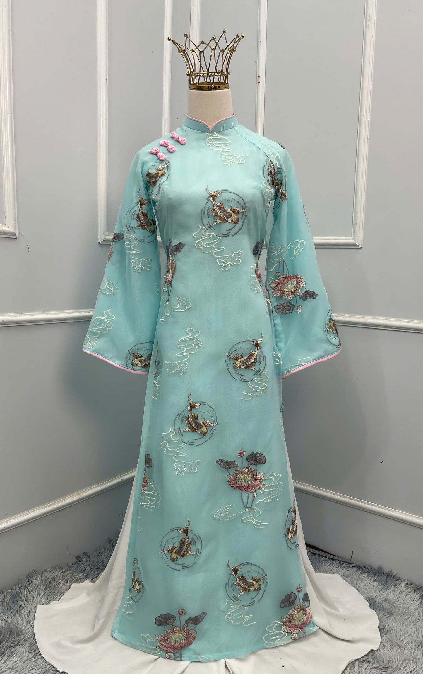 H172 Áo only - Áo dài cách tân tơ 4 tà Liên Ngư