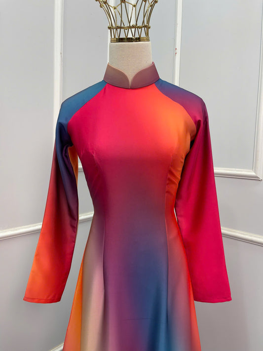 H178 Áo only - Áo dài lụa màu ombre