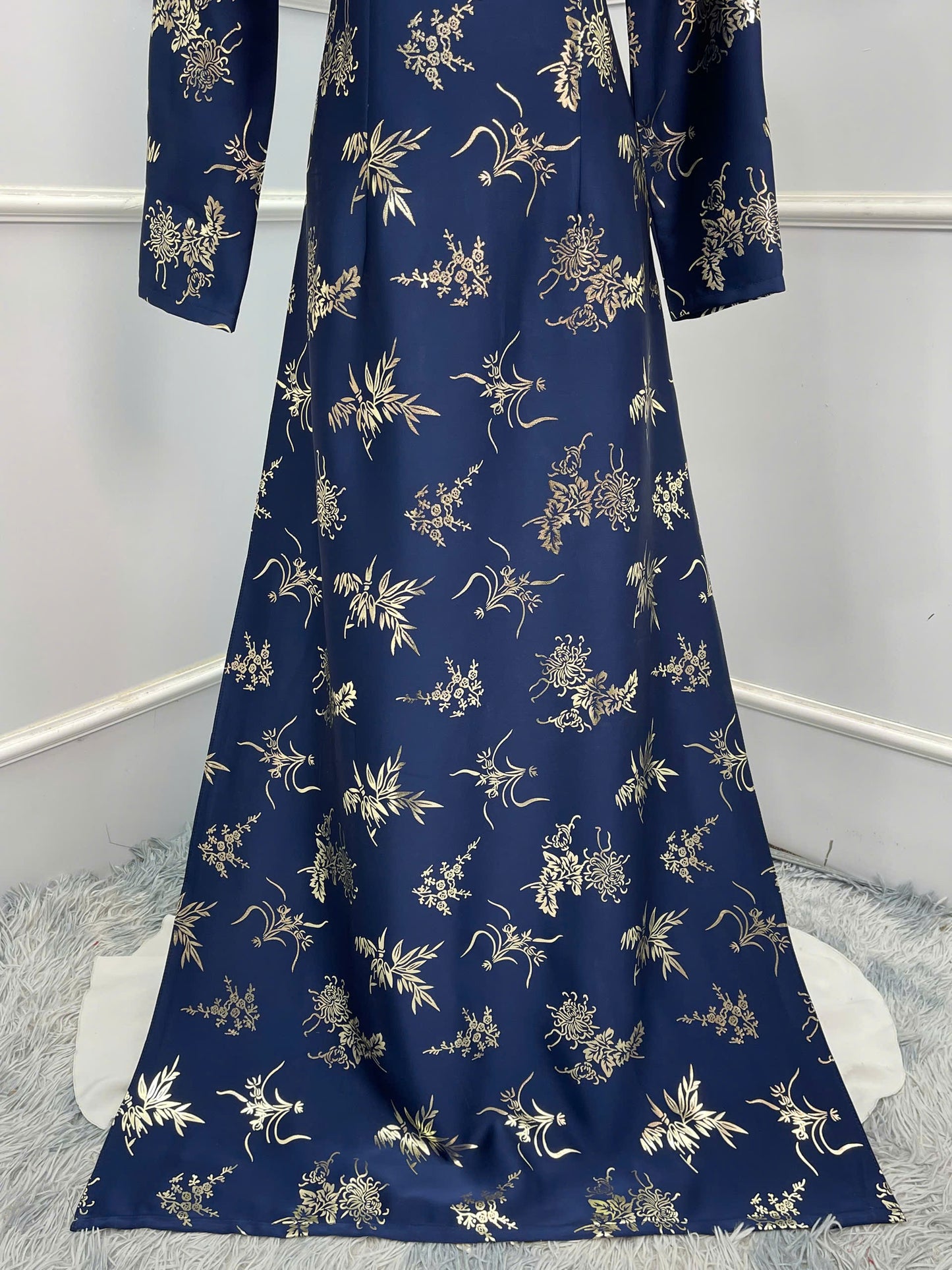 H171 Áo only - Áo dài lụa dubai màu xanh than