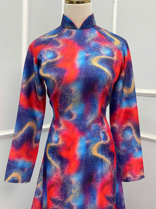 H176 Áo only - Áo dài lụa kim cương sắc màu