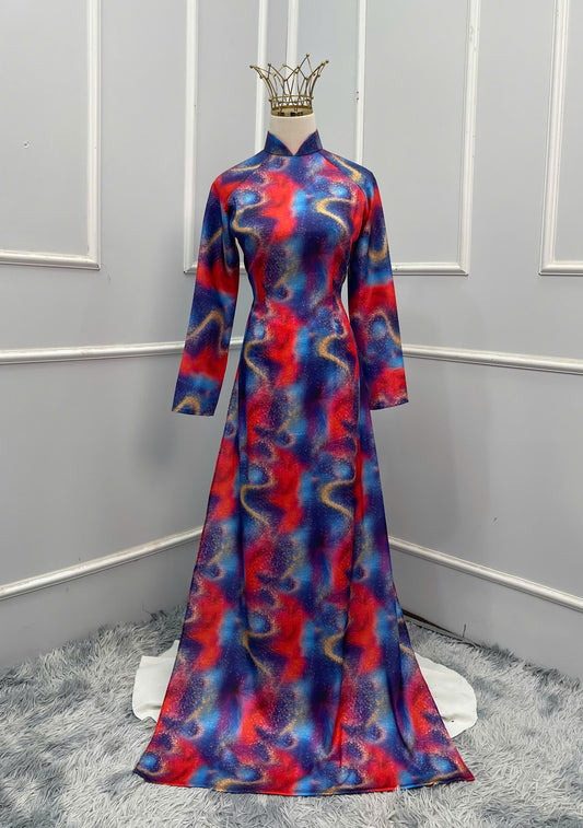 H176 Áo only - Áo dài lụa kim cương sắc màu