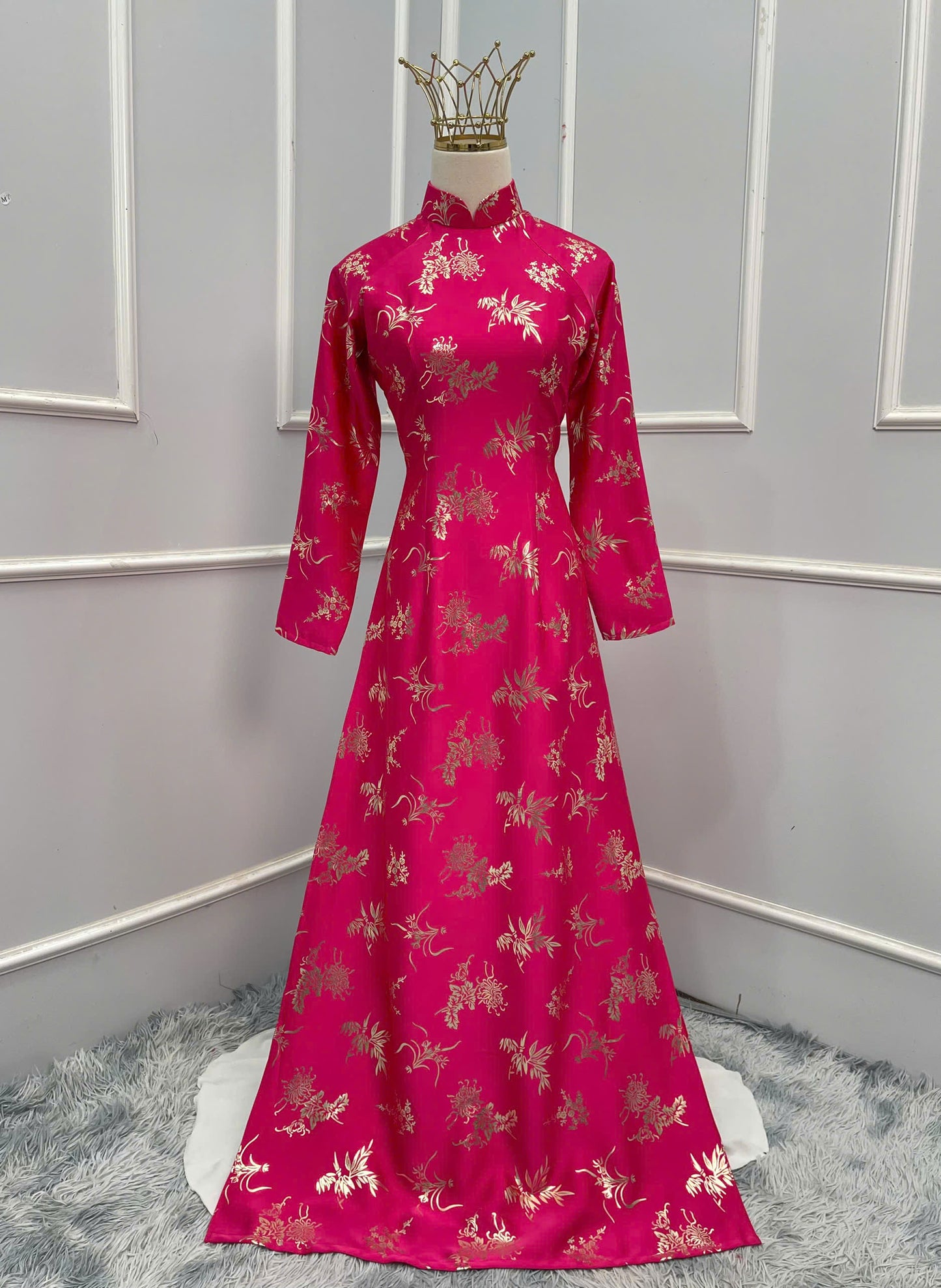 H173 Áo only - Áo dài lụa dubai màu hồng sen