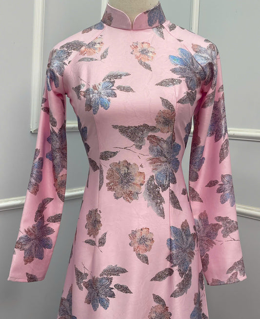 H175 Áo only - Áo dài lụa dubai màu hồng phấn