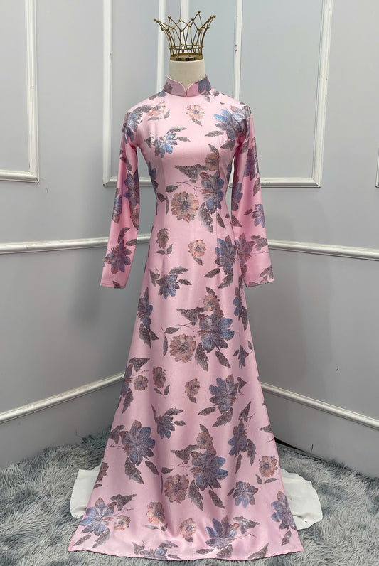 H175 Áo only - Áo dài lụa dubai màu hồng phấn