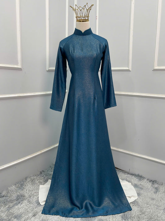 H170 Áo only - Áo dài lụa dubai màu xanh cổ vịt