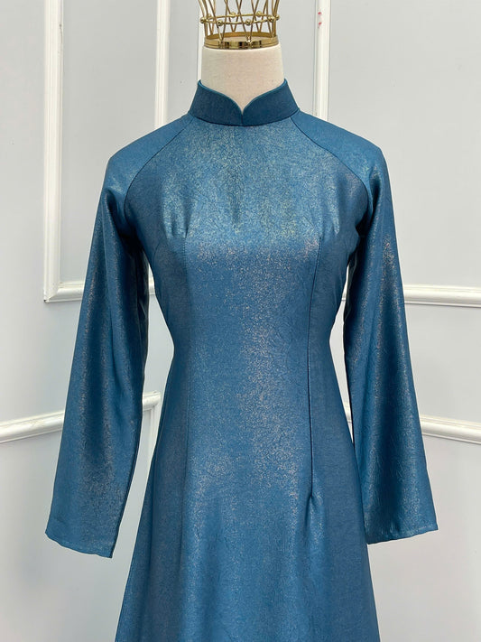 H170 Áo only - Áo dài lụa dubai màu xanh cổ vịt