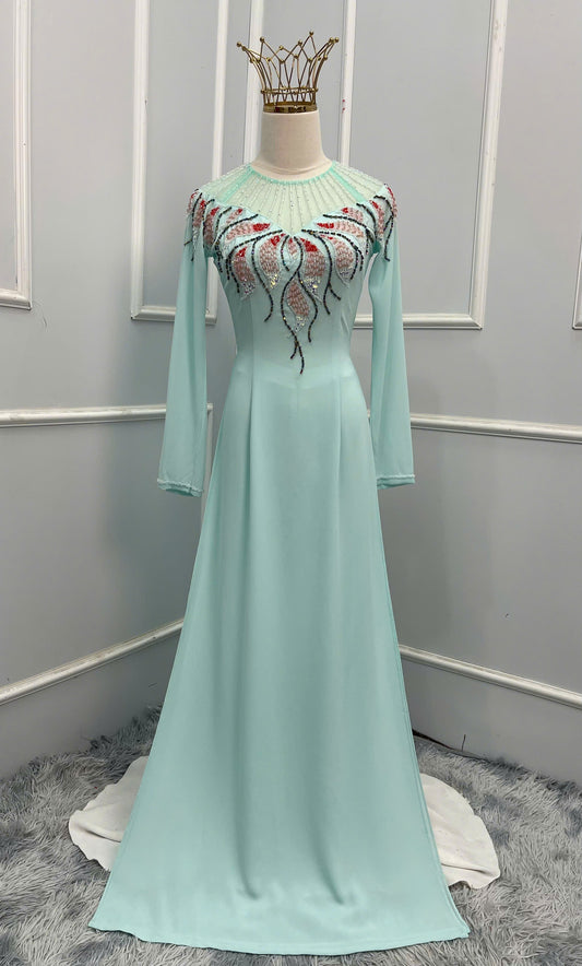 S205 Áo only - Áo dài đính kết màu xanh da trời