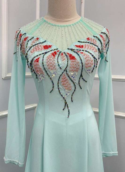 S205 Áo only - Áo dài đính kết màu xanh da trời