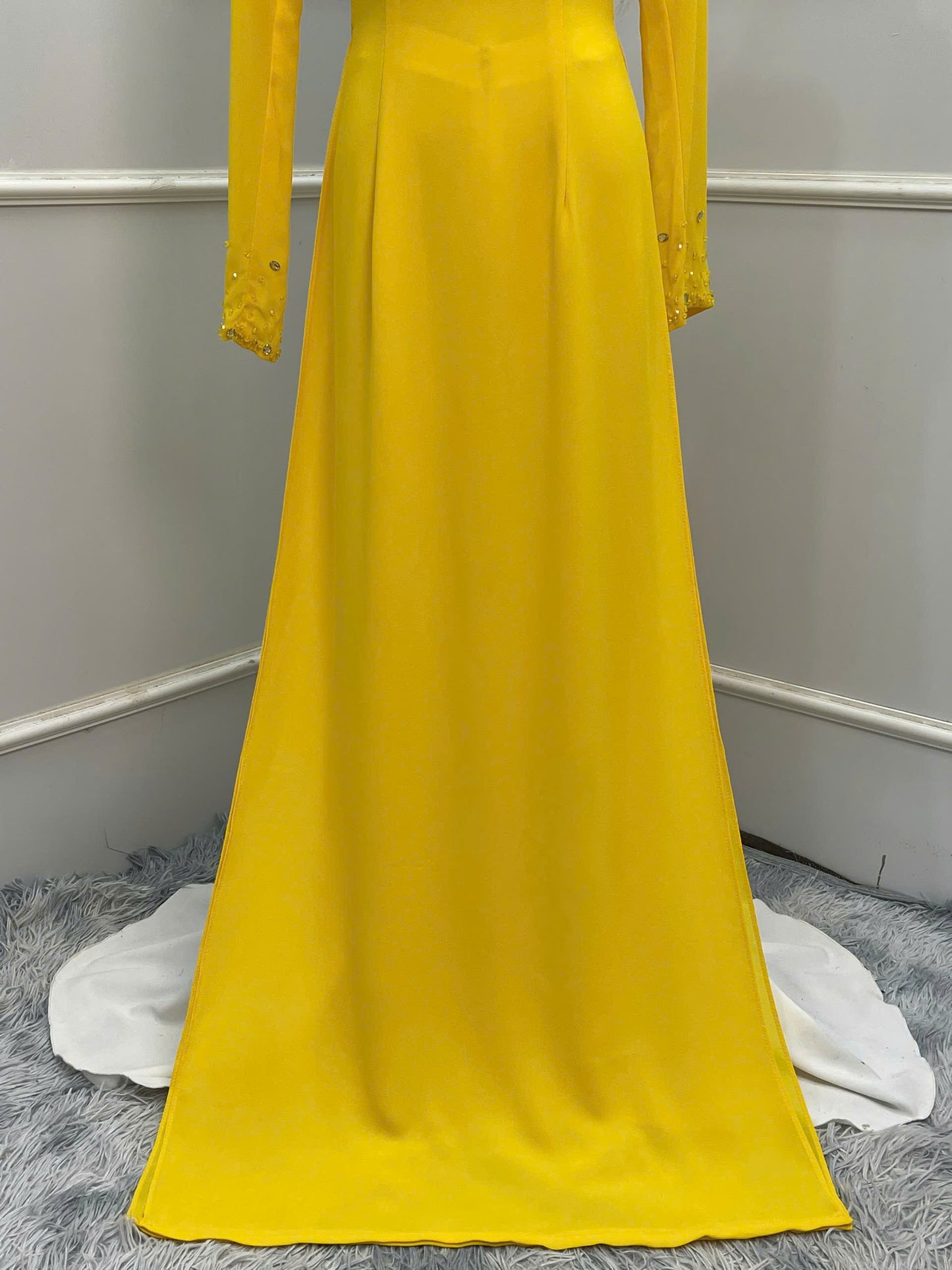 S204 Áo only - Áo dài lụa chiffon đính kết màu vàng