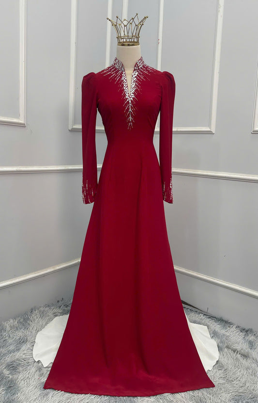 S207 Áo only - Áo dài lụa mỹ đính cổ