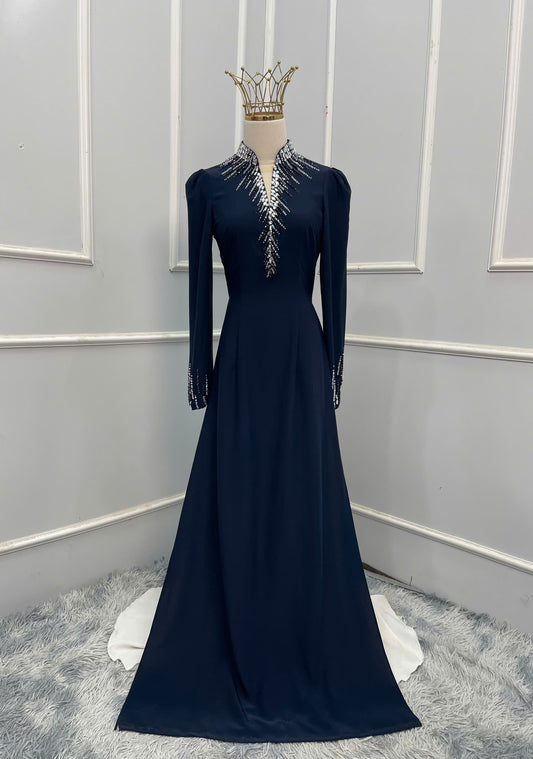 S207 Áo only - Áo dài lụa mỹ đính cổ