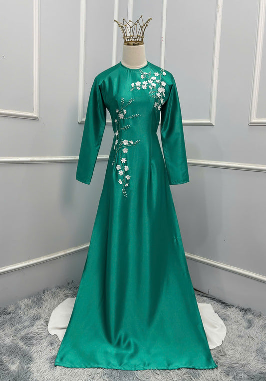 H187 Áo only - Áo dài lụa ruby đính kết