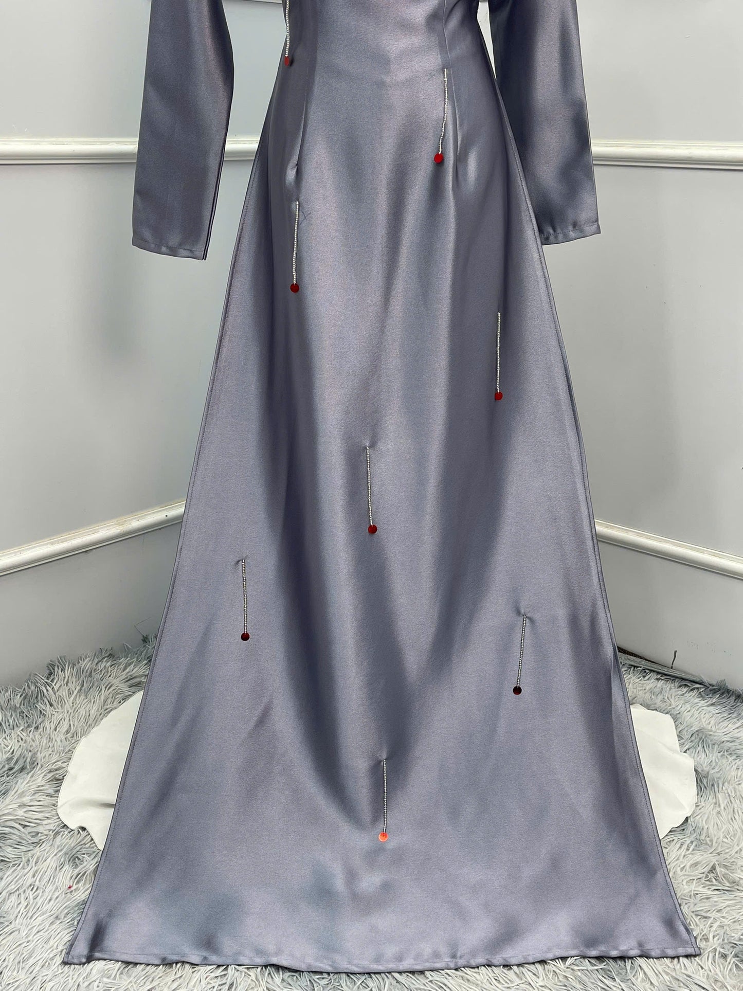 H184 Áo only - Áo dài lụa ruby đính kết