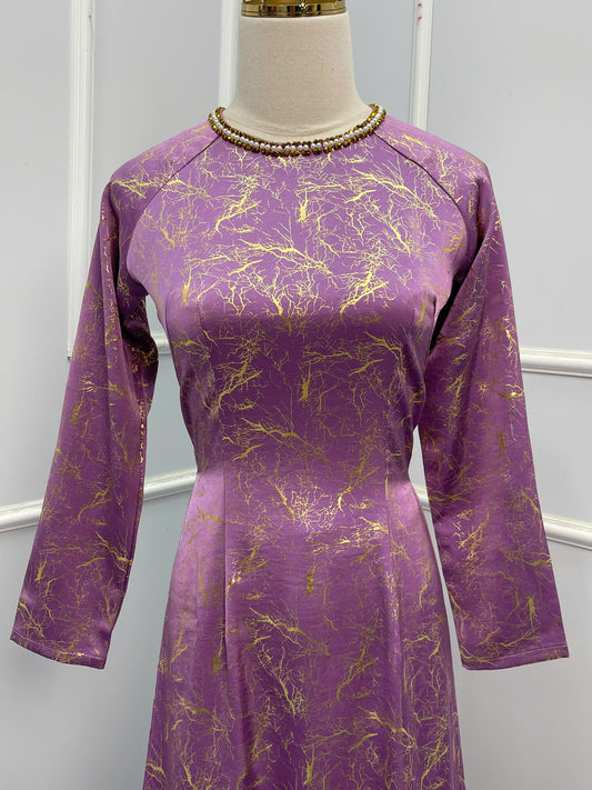 H185 1303 Áo only - Áo dài lụa Dubai đính ngọc