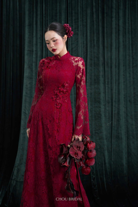 H181 Áo only - Áo ren đỏ đính đỏ cao cấp