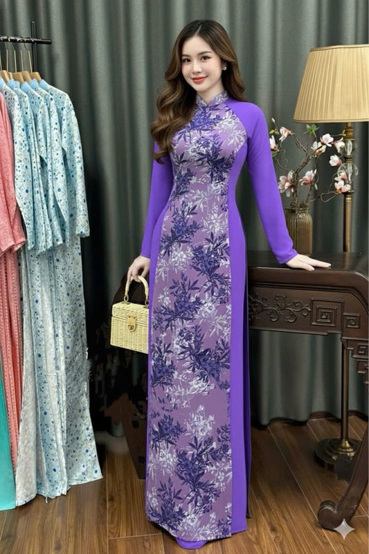 M251 Áo + quần - Áo dài lụa tím phối + quần cùng màu