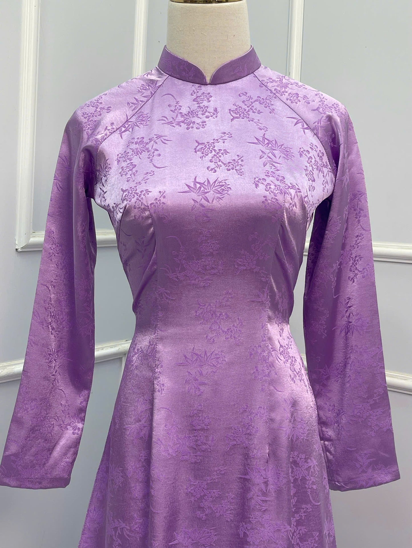 H192 1342 Áo only - Áo dài lụa gấm màu tím