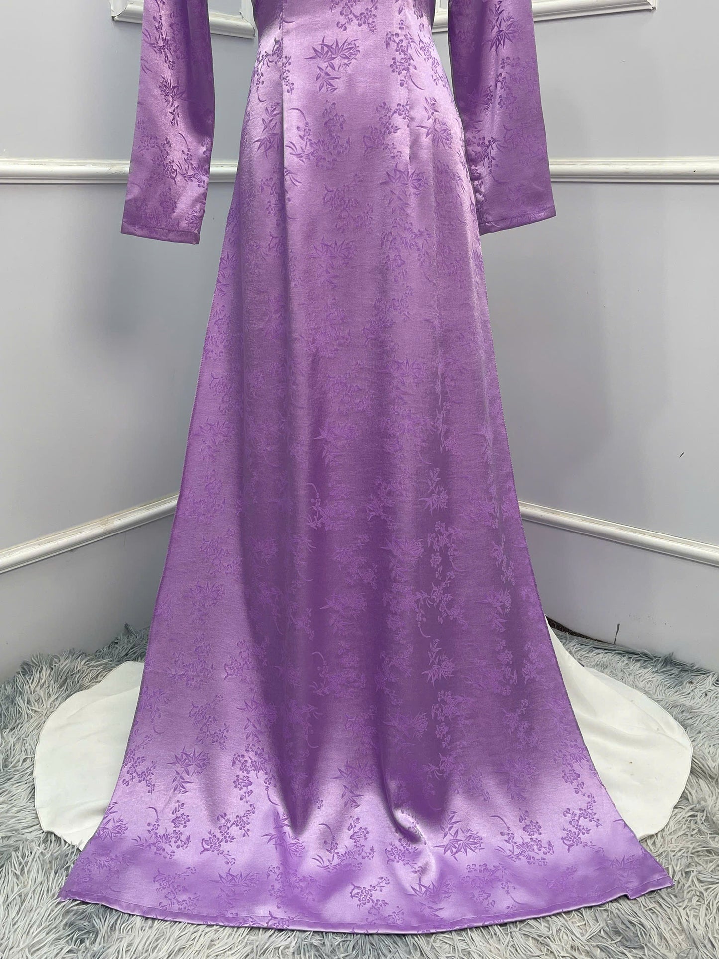 H192 1342 Áo only - Áo dài lụa gấm màu tím