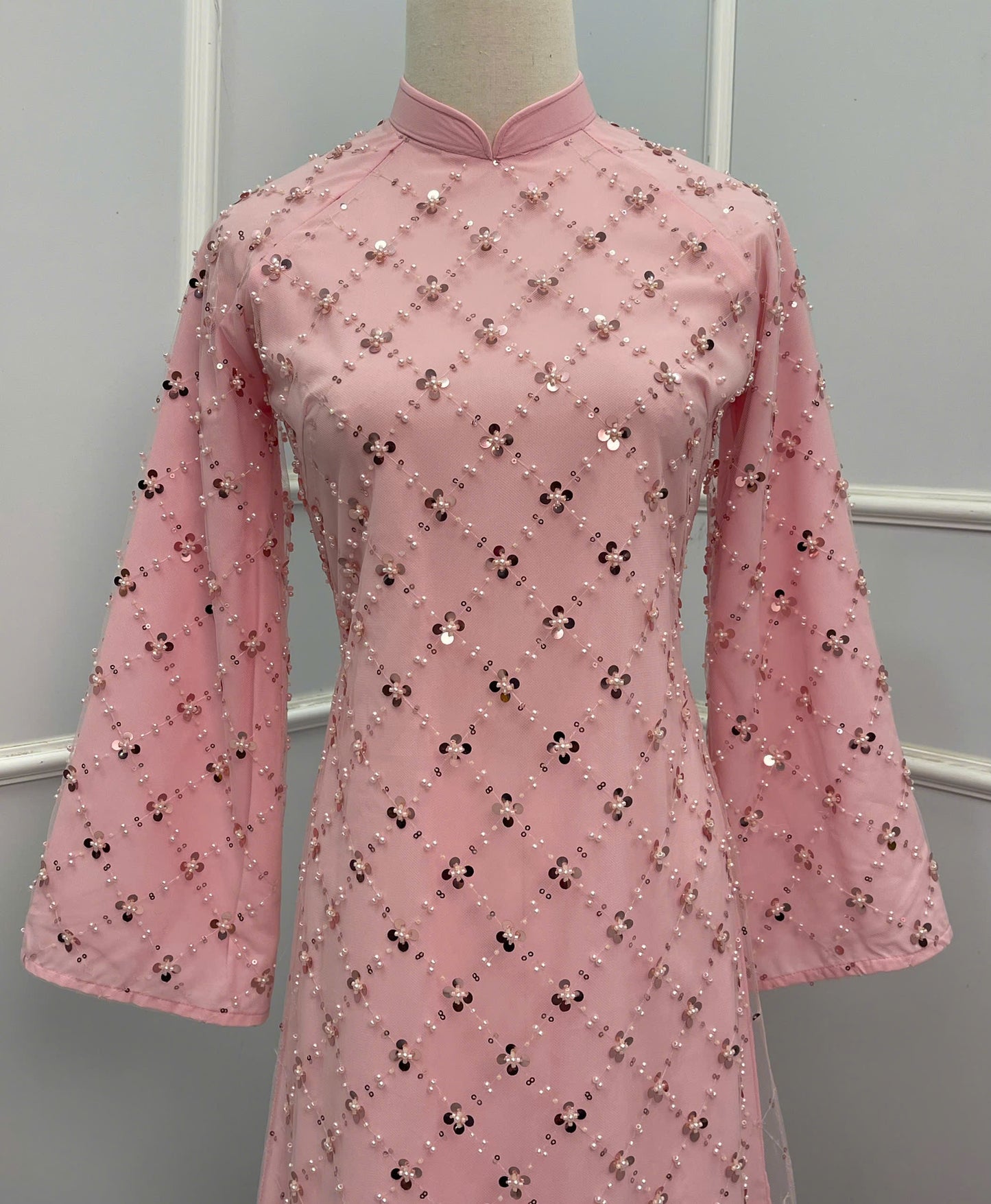 H199 H200 1339 - Áo dài lụa tơ voan đính ngọc