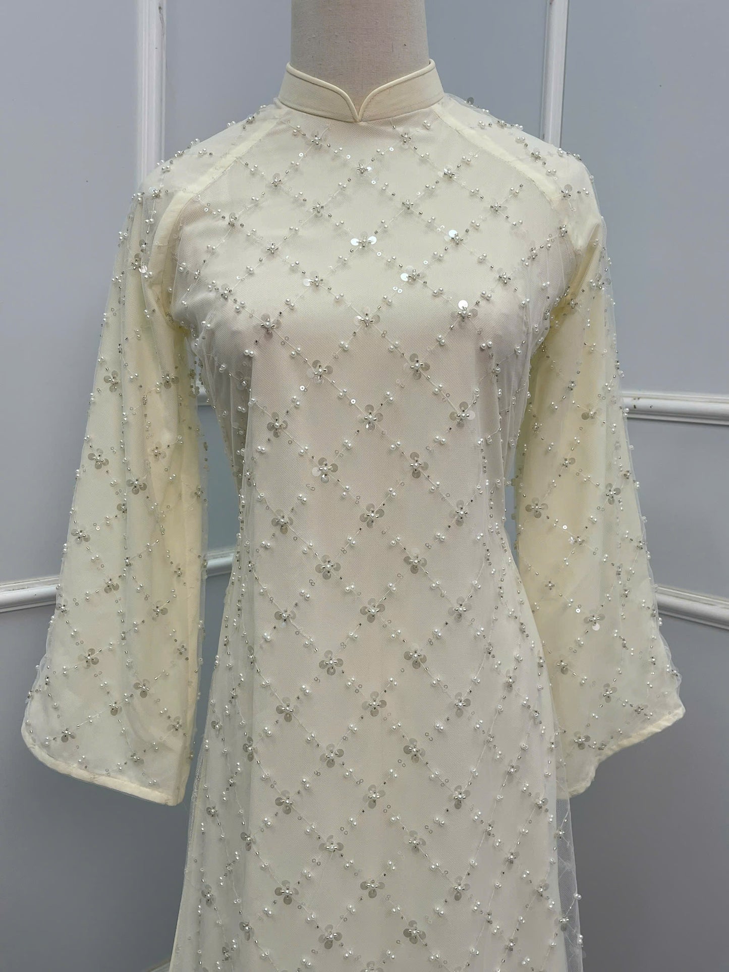 H199 H200 1339 - Áo dài lụa tơ voan đính ngọc