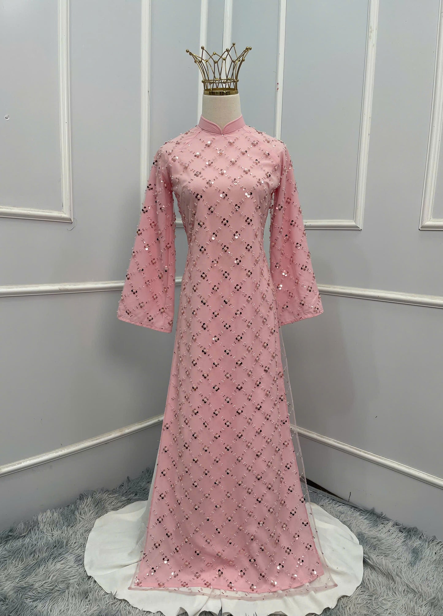 H199 H200 1339 - Áo dài lụa tơ voan đính ngọc