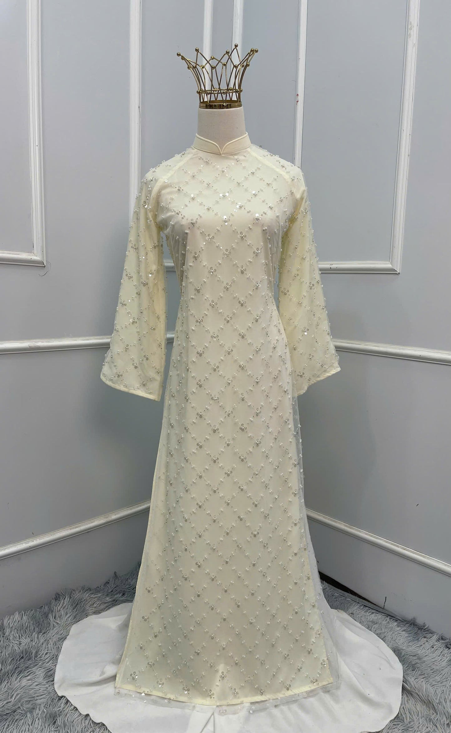 H199 H200 1339 - Áo dài lụa tơ voan đính ngọc