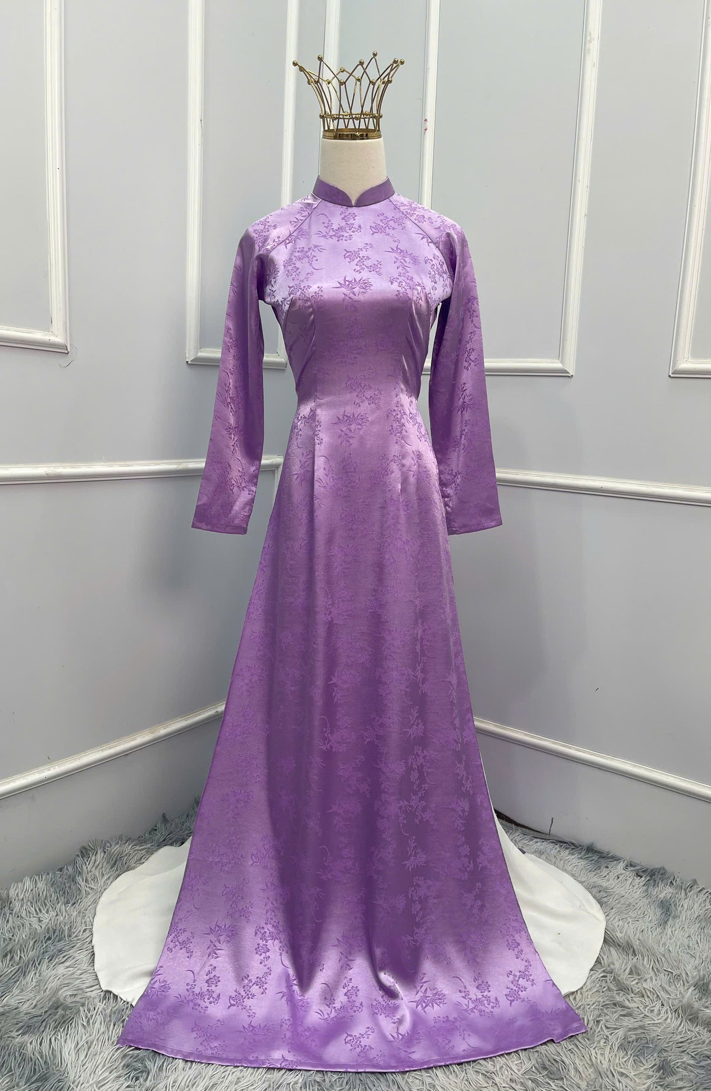 H192 1342 Áo only - Áo dài lụa gấm màu tím