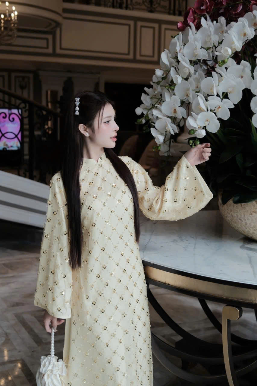 H199 H200 1339 - Áo dài lụa tơ voan đính ngọc