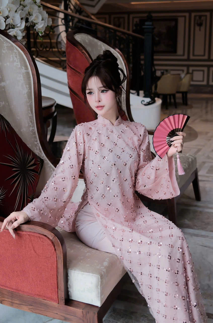 H199 H200 1339 - Áo dài lụa tơ voan đính ngọc