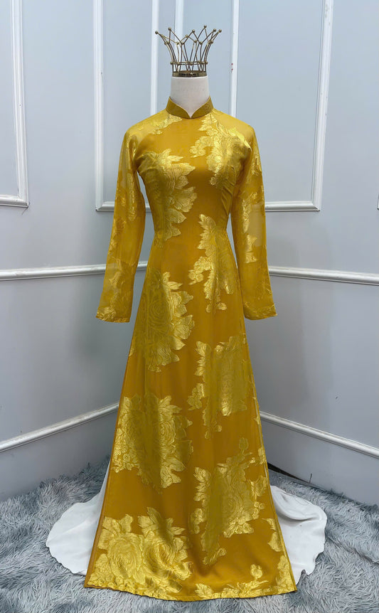 H209 1346 Áo only - Áo dài tơ silk màu vàng
