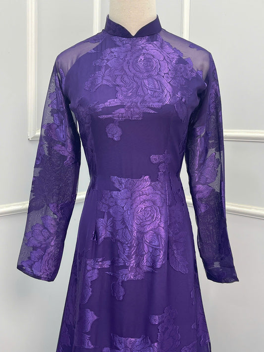 H211 1347 Áo only - Áo dài tơ silk màu tím