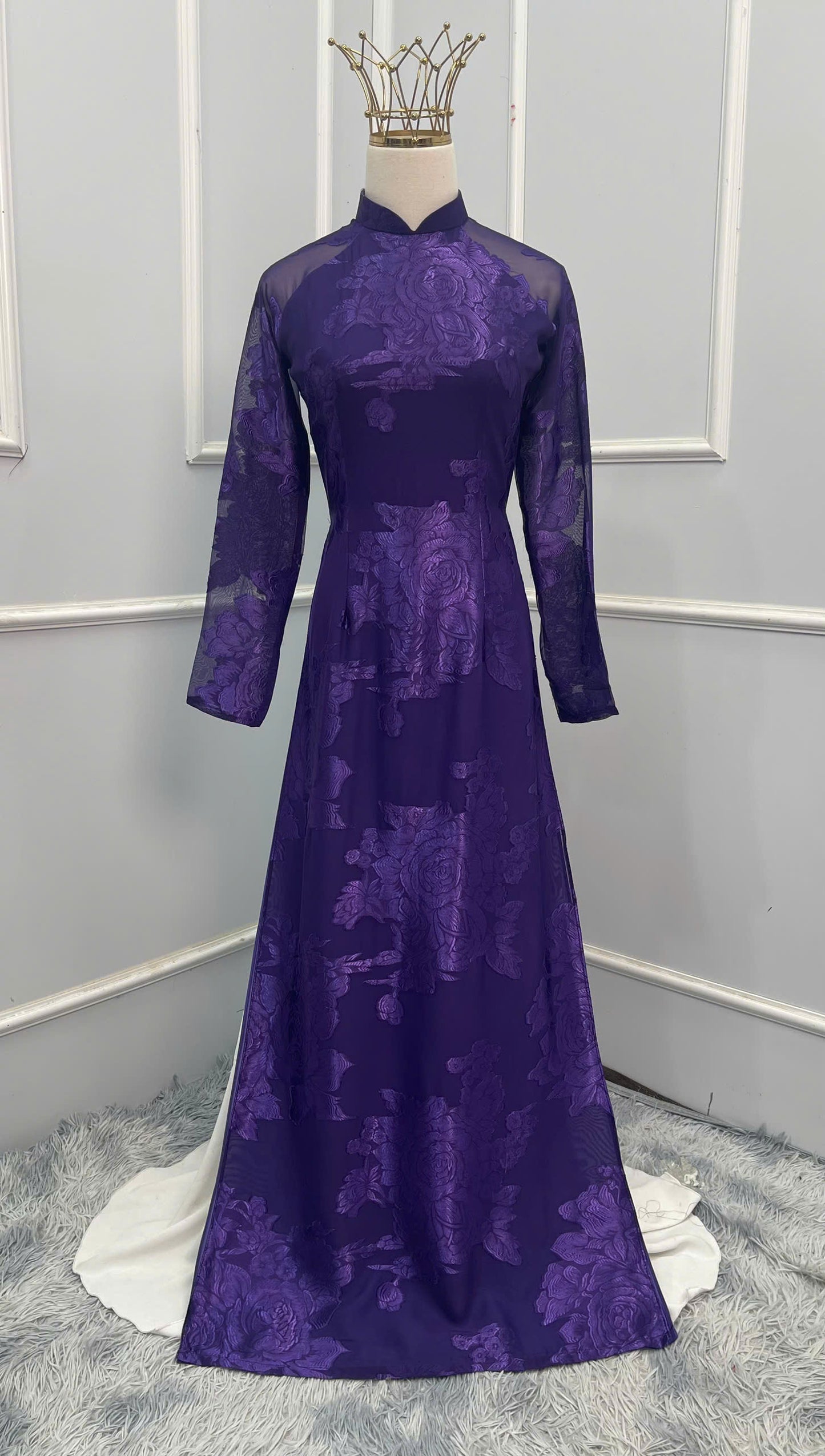 H211 1347 Áo only - Áo dài tơ silk màu tím