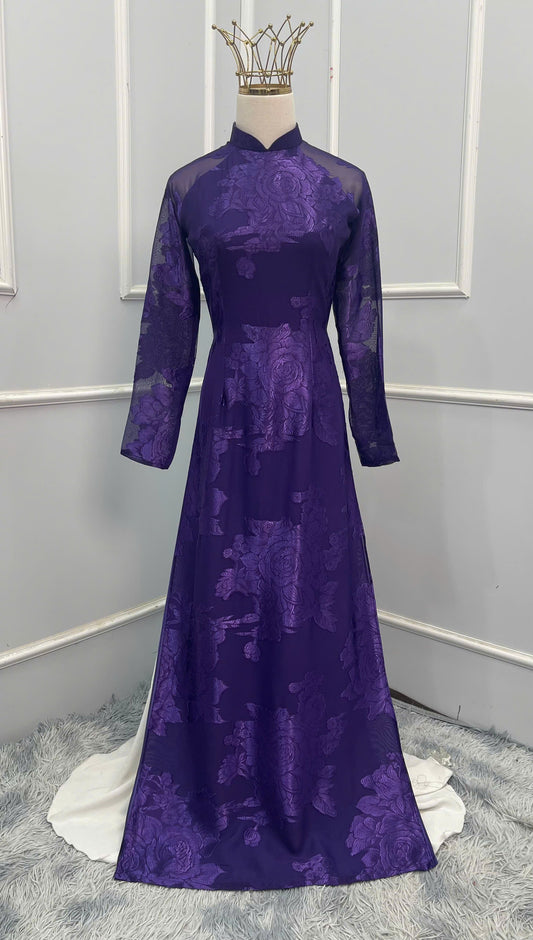 H211 1347 Áo only - Áo dài tơ silk màu tím