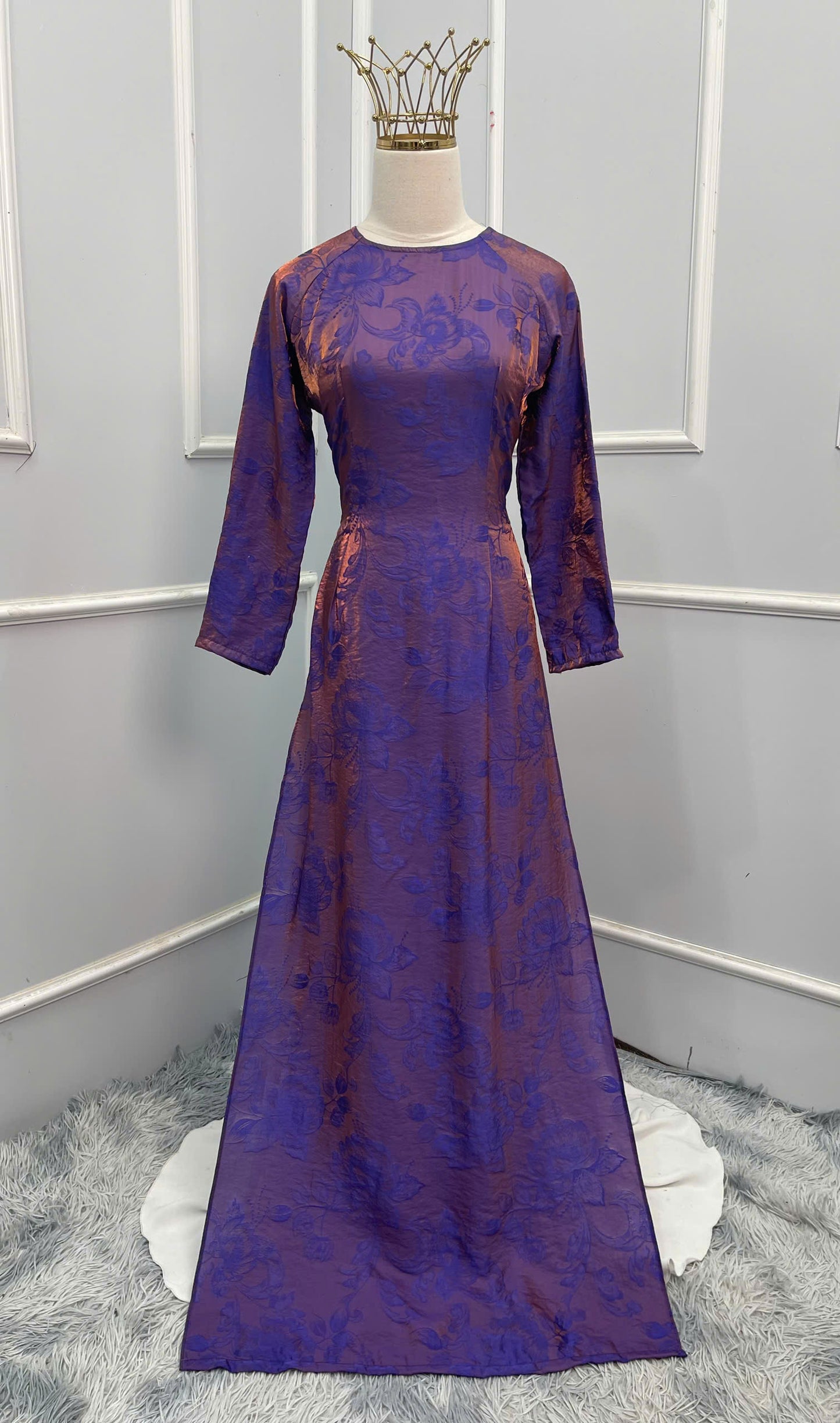 H224 1359 Áo only - Áo dài tơ lụa ánh tencel màu tím