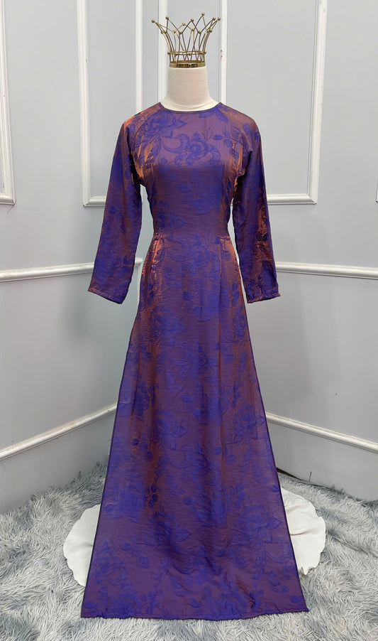 H224 1359 Áo only - Áo dài tơ lụa ánh tencel màu tím