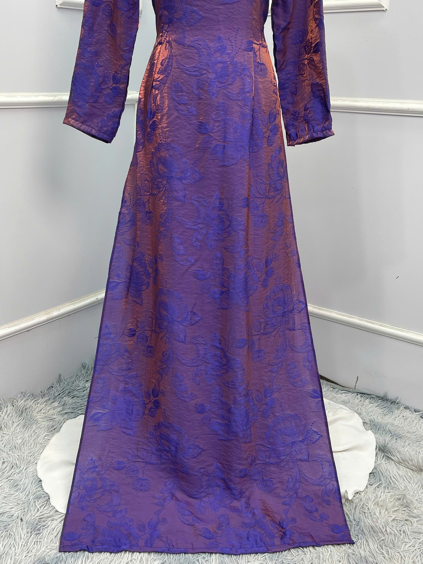 H224 1359 Áo only - Áo dài tơ lụa ánh tencel màu tím