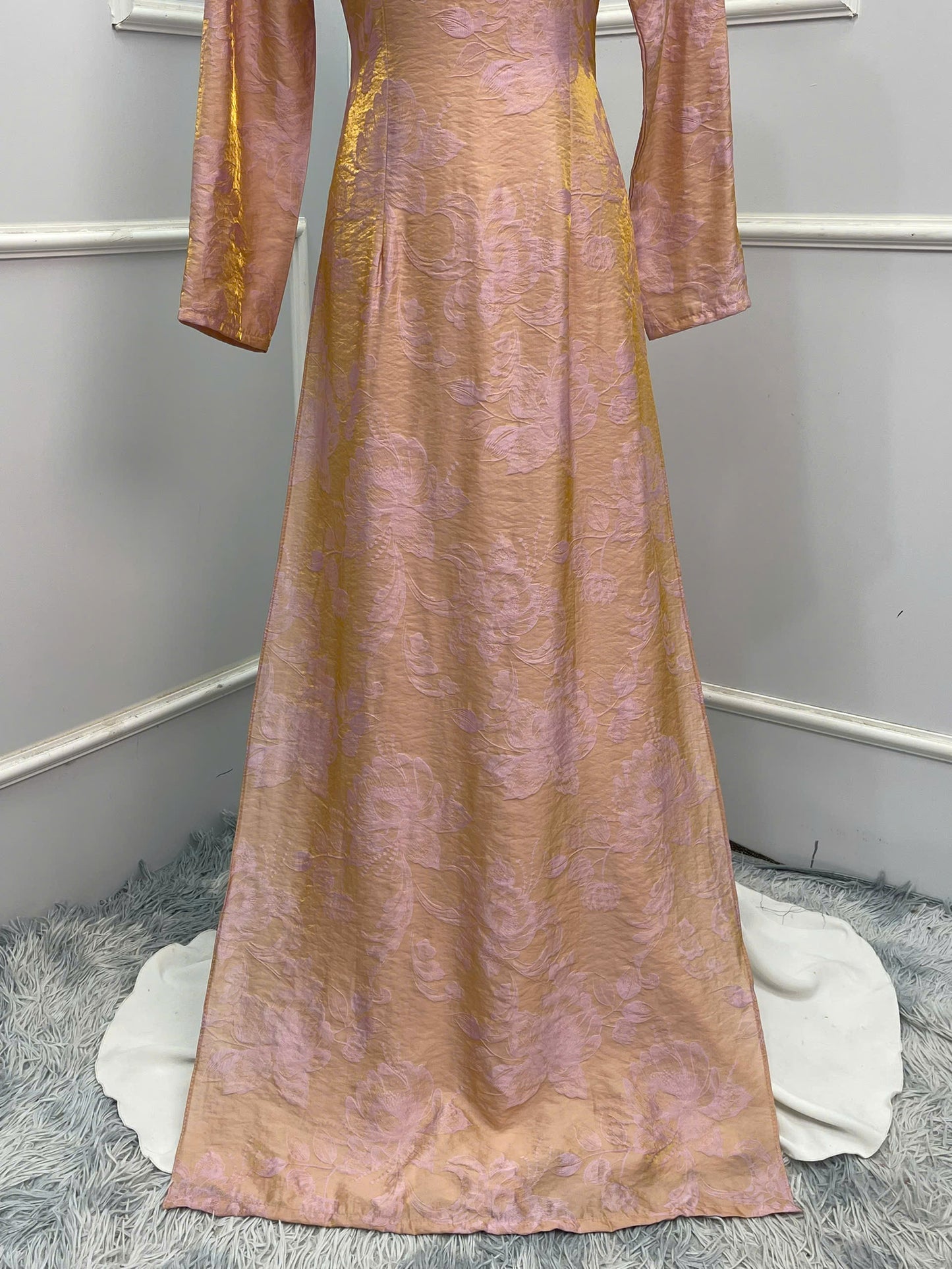 H218 1353 Áo only - Áo dài tơ ánh tencel màu nude