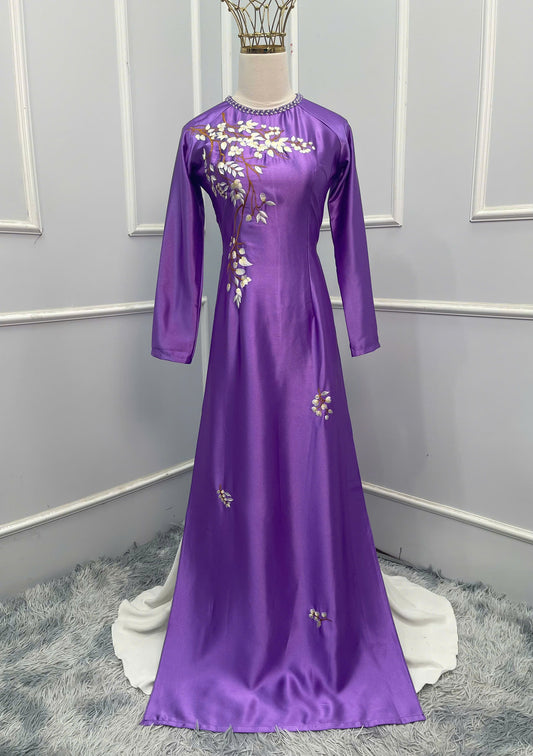 H225 1360 Áo only - Áo dài màu tím thêu hoa